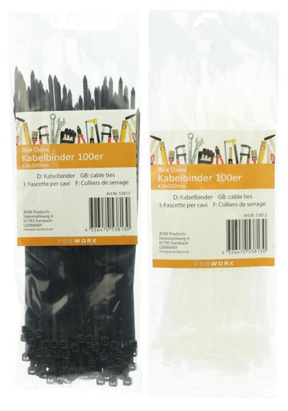 Kabelbinder 100er 4,0x200mm schwarz/weiß sortiert