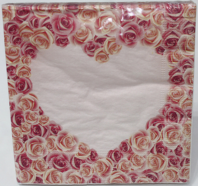 Servietten Premium Herzmotiv mit Rosenrand,