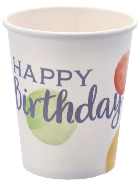 Happy Birthday Pappbecher Punkte, 8er Set!, 250ml Papier