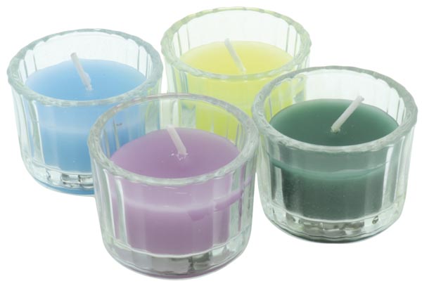 Kerzenglas mit Struktur und farbigen Wachs, 5,5x5,5x4cm