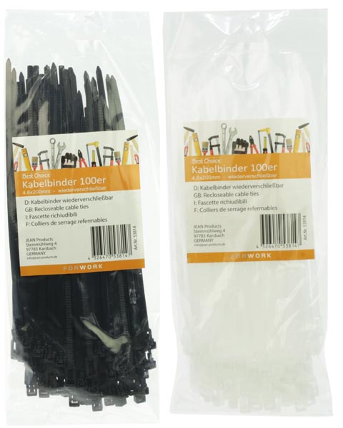 Kabelbinder 100er 4,6x200mm schwarz/weiß sort.