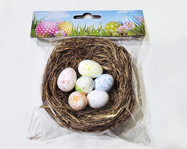 Ostereier 6er Set im Bastkorb 9x9x4cm