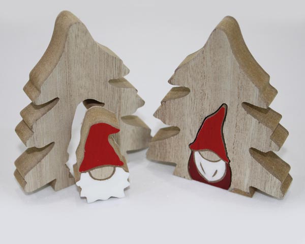 Holztannebaum mit Wichtel 10x8,5cm