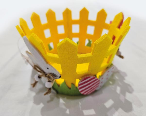 Filzkorb mit Hasenmotiv 13x8,5cm,grasverziert