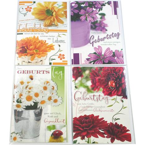 Karte Geburtstag Blumen-Motive 17x11,5cm / Spruch