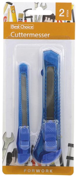 Cutter Messer 2er Set 12,5cm + 14,8cm, blau, auf