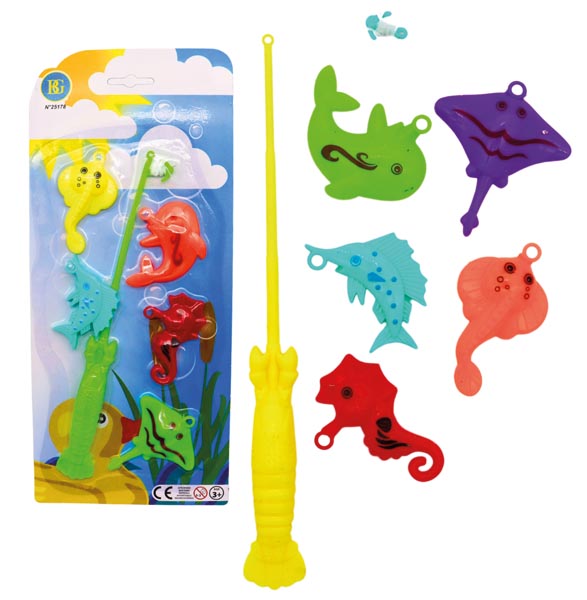 Angelspiel, Angel 26cm+5 Fische in 5 Farben