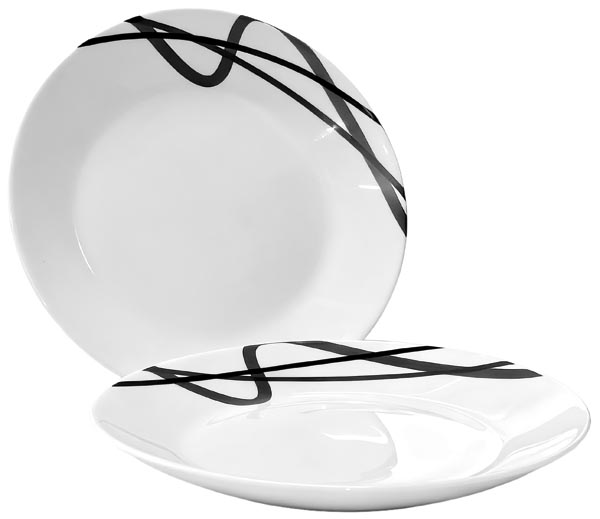 Opal Teller klein 17,9cm weiß, schwarzes Dekor