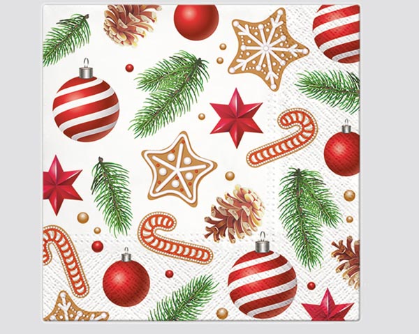 Servietten 20er, 3lagig 33x33cm Sterne und Kugeln
