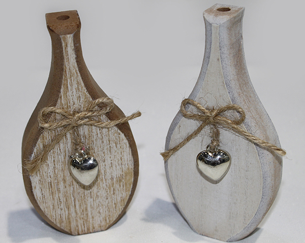 Holzdekovase mit Herz 6x1,8x12cm