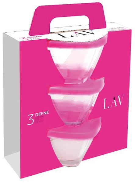 Schüssel Glas, 315ml, mit pinkem Deckel, 3er Set