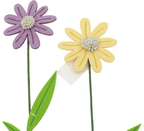 Filzblume 34x8cm, mit Holzstab – verziert