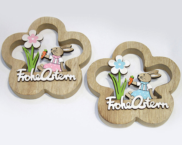 Blume mit Frohe Ostern Hase und Blumen 12,2x1,8x12cm