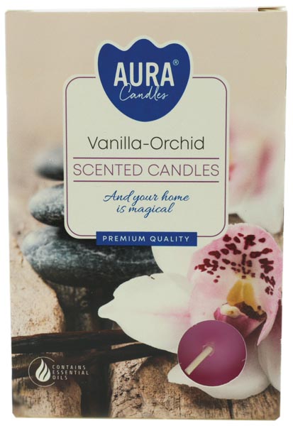 Teelichte Duft 6er Vanille-Orchidee in Faltsch.